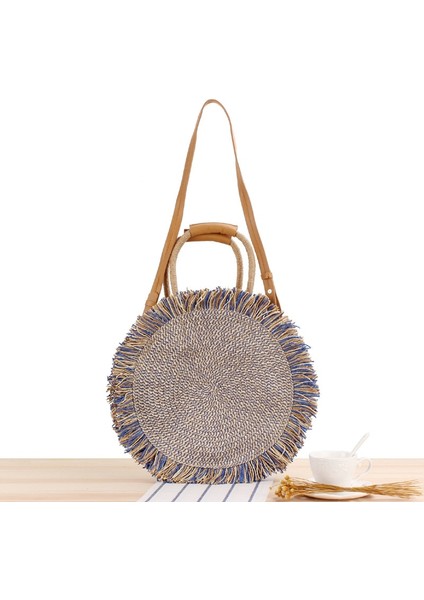 Yuvarlak Fringe Büyük Kapasiteli Tote Örgülü Omuz Çapraz Askılı Çanta(Yurt Dışından)