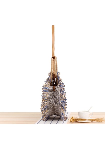 Yuvarlak Fringe Büyük Kapasiteli Tote Örgülü Omuz Çapraz Askılı Çanta(Yurt Dışından) modelleri