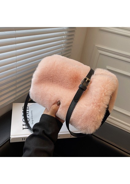 Yumuşak Peluş Tote Düz Renk Kare Çanta(Yurt Dışından)