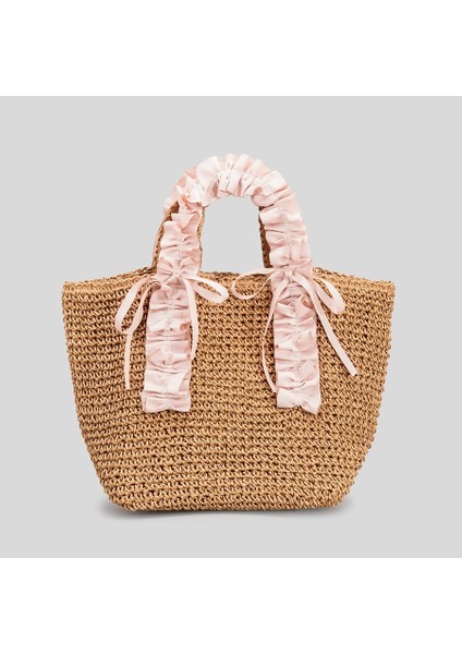 Şirin Pileli Hasır Tote El Yapımı Kadın Plaj Çantası(Yurt Dışından)