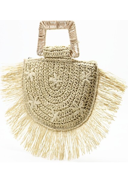 Moda Püskül Hasır Bez Çanta Büyük Kapasiteli Omuz Çantası(Yurt Dışından)
