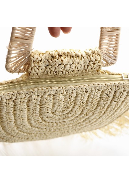 Moda Püskül Hasır Bez Çanta Büyük Kapasiteli Omuz Çantası(Yurt Dışından) modelleri