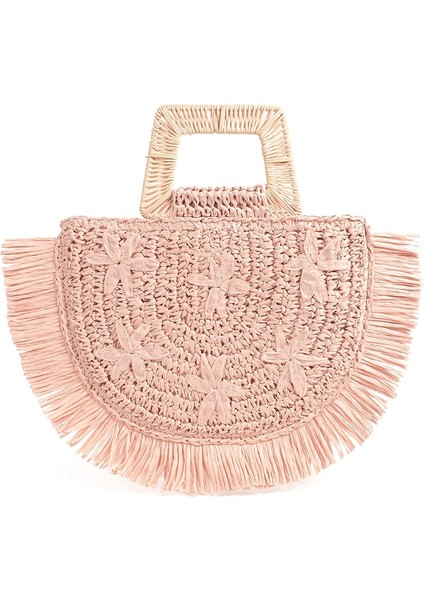 Moda Püskül Hasır Bez Çanta Büyük Kapasiteli Omuz Çantası(Yurt Dışından)