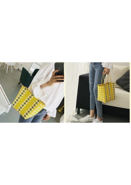 Patchwork Çizgili El Örgüsü Renkli Günlük Kadın Plaj Çantası(Yurt Dışından) modelleri
