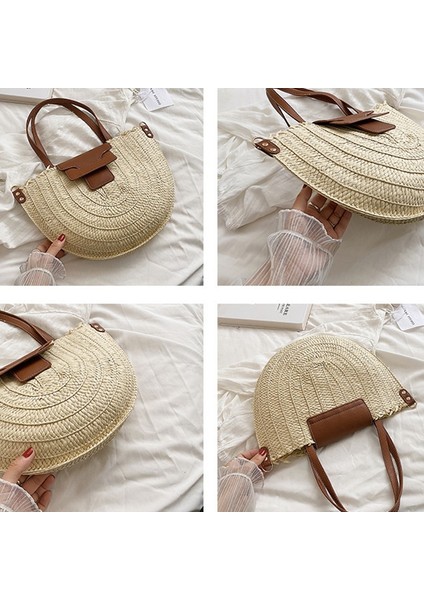 Vintage Yarım Yuvarlak Hasır Omuz Çantası (Yurt Dışından) fırsatları