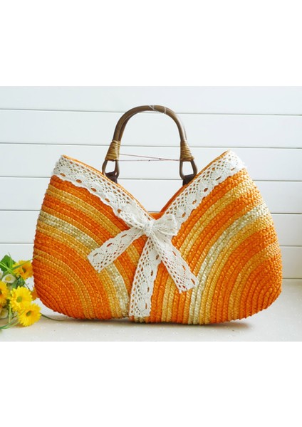 Renkli Çizgili Hasır Dokuma Çanta(Yurt Dışından)