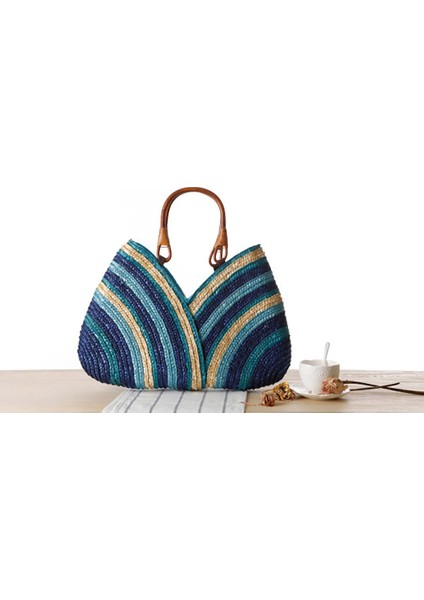 Renkli Çizgili Hasır Dokuma Çanta(Yurt Dışından) fiyatları