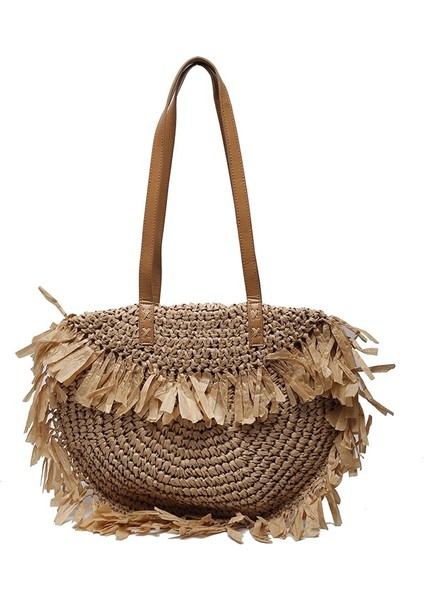 Yuvarlak Saçaklı Hasır Omuz Çantası Moda Bayan Crossbody Çanta(Yurt Dışından)