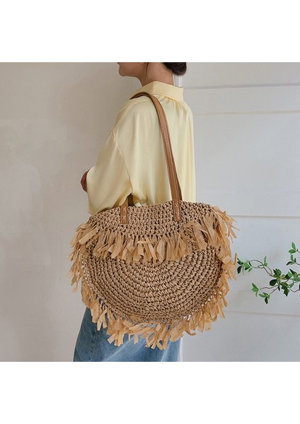 Yuvarlak Saçaklı Hasır Omuz Çantası Moda Bayan Crossbody Çanta(Yurt Dışından) fiyatları