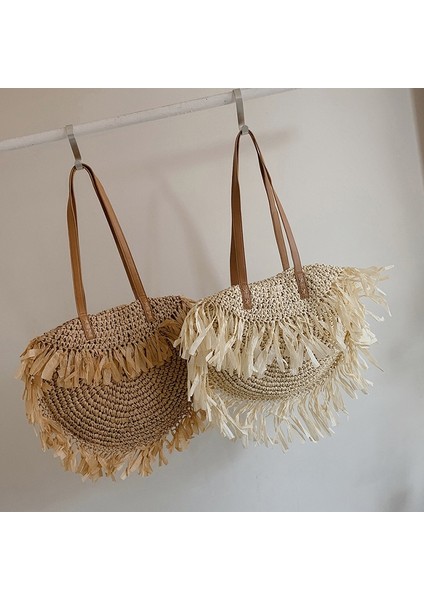 Yuvarlak Saçaklı Hasır Omuz Çantası Moda Bayan Crossbody Çanta(Yurt Dışından) modelleri