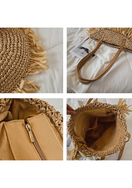Yuvarlak Saçaklı Hasır Omuz Çantası Moda Bayan Crossbody Çanta(Yurt Dışından) fırsatları