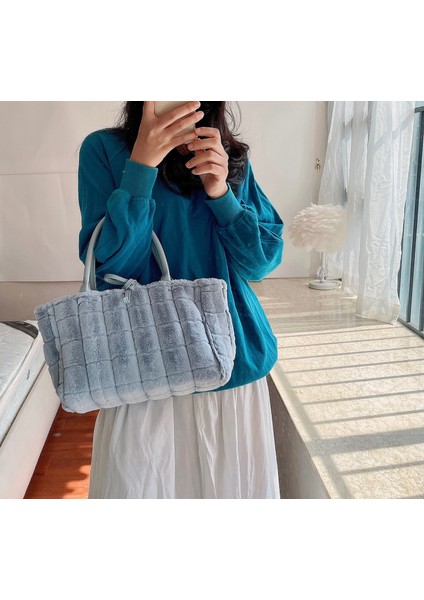 Peluş Örgülü Büyük Tote Faux Fur Bayan Alışveriş Çantası(Yurt Dışından) fiyatları