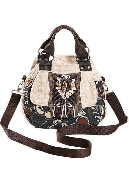 Vintage Işlemeli Çanta Kanvas Ahşap Boncuk Kanvas Çanta(Yurt Dışından)