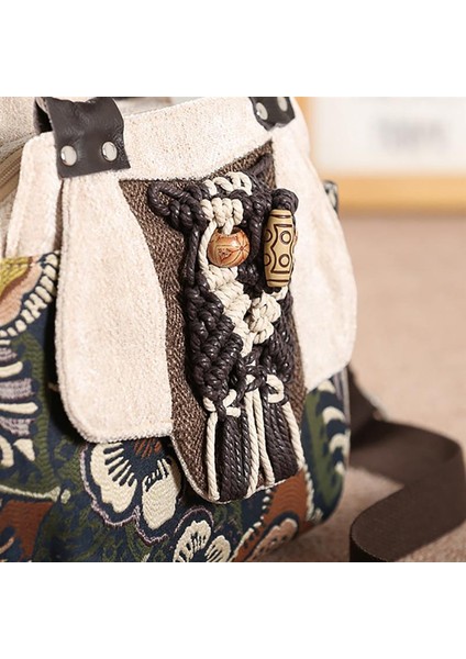 Vintage Işlemeli Çanta Kanvas Ahşap Boncuk Kanvas Çanta(Yurt Dışından) indirimleri