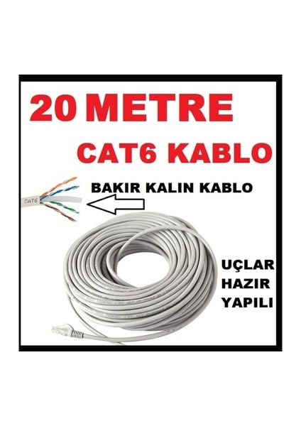 Cat6 Kalın Bakır Internet Kablo 20 Metre