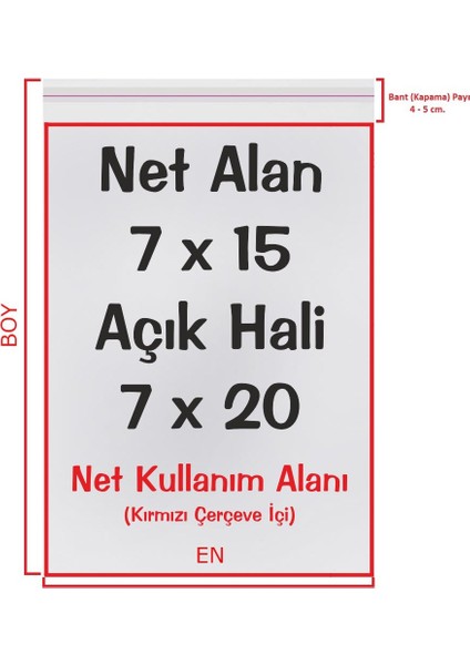 7X15+5 Cm. (7*20) 100 Adet - Şeffaf Bantlı Yapışkanlı Opp Jelatin Poşet