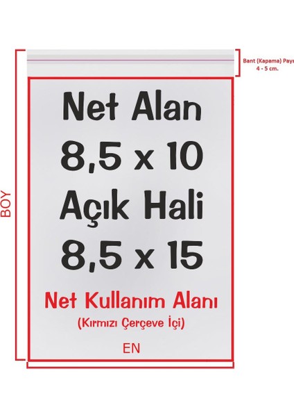 8,5X10+5 Cm. (8,5*15) 100 Adet - Şeffaf Bantlı Yapışkanlı Opp Jelatin Poşet