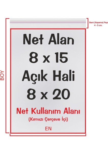 8X15+5 Cm. (8*20) 100 Adet - Şeffaf Bantlı Yapışkanlı Opp Jelatin Poşet