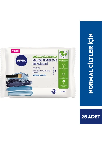 NIVEA 3'ü1 Arada Canlandırıcı Makyaj Temizleme Mendilleri (25Adet);Normal ve Karma Ciltler;Yüz ve Göz için;Suya Dayanıklı Maskara ve Makyaj Temizleme