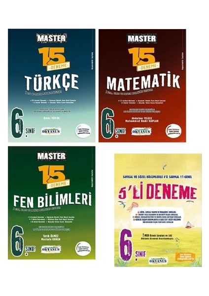 Okyanus Yayınları 6. Sınıf Master 15 Türkçe+Matematik+Fen Bilimleri Denemesi+6. Sınıf 5'li Deneme