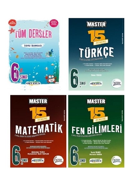 6. Sınıf Master 15 Matematik+Türkçe+Fen Bilimleri Denemesi+6. Sınıf Tüm Dersler Soru Bankası