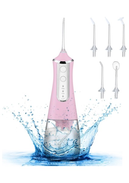 Taşınabilir Oral Irrigator USB Şarj Edilebilir Su Flosser Diş Su Jeti 350ML Su Tankı Su Geçirmez Diş Temizleyici | Oral Santıkçılar (Pembe)