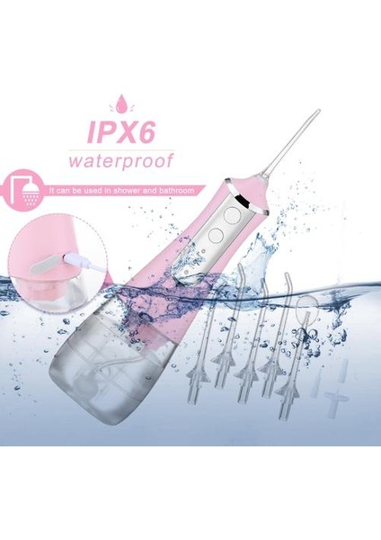 Taşınabilir Oral Irrigator USB Şarj Edilebilir Su Flosser Diş Su Jeti 350ML Su Tankı Su Geçirmez Diş Temizleyici | Oral Santıkçılar (Pembe)
