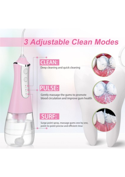 Taşınabilir Oral Irrigator USB Şarj Edilebilir Su Flosser Diş Su Jeti 350ML Su Tankı Su Geçirmez Diş Temizleyici | Oral Santıkçılar (Pembe)