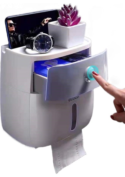 Tuvalet Kağıdı Tutucu Su Geçirmez Plastik Duvara Monte Banyo Telefon Depolama Raf Tepsi Saklama Kutusu Taşınabilir Tuvalet Rulo Tutucu | Kağıt Tutucular (Gri)