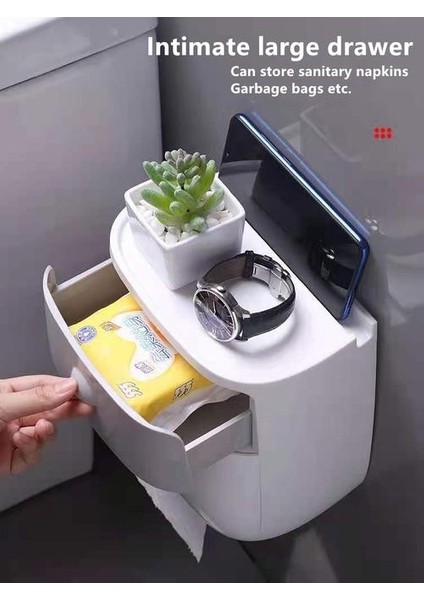 Tuvalet Kağıdı Tutucu Su Geçirmez Plastik Duvara Monte Banyo Telefon Depolama Raf Tepsi Saklama Kutusu Taşınabilir Tuvalet Rulo Tutucu | Kağıt Tutucular (Gri)
