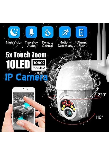 10LED 5x Zoom Hd 2mp Ip Güvenlik Kamerası Wifi Kablosuz 1080P Açık Ptz Su Geçirmez Gece Visi