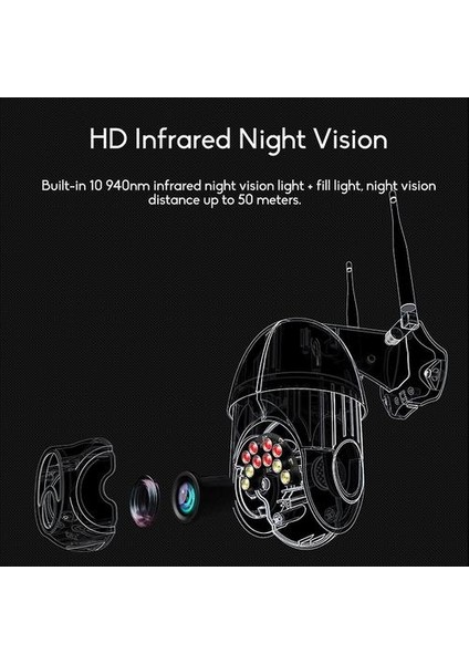 10LED 5x Zoom Hd 2mp Ip Güvenlik Kamerası Wifi Kablosuz 1080P Açık Ptz Su Geçirmez Gece Visi