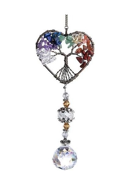 Cam Suncatcher Kristal Kolye Gökkuşağı Renkli Şekilli Yaşam Ağacı Dekor (Kalp Şeklinde Ağaç)