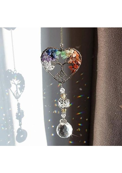 Cam Suncatcher Kristal Kolye Gökkuşağı Renkli Şekilli Yaşam Ağacı Dekor (Kalp Şeklinde Ağaç) fırsatları