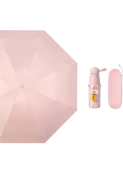 Kapsül Şemsiye Mini Güneş Şemsiye Güneş Koruyucu Ultra Hafif Anti Ultraviyole Küçük Cep Katlanır Şemsiye (Pembe)