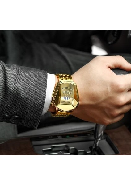 Moda Serin Lokomotif Erkek Kuvars Saatler Marka Lüks Altın Kol Suya Su Geçirmez Geometrik Şekil Relogio Masculino | Kuvars Saatler modelleri