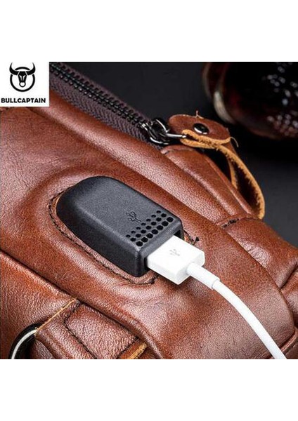 Erkekler USB Göğüs Çantası Messenger Çanta Erkekler Için Marka Messenger Çanta Deri Omuz Çantası Yeni Seyahat Backp (Kahverengi)