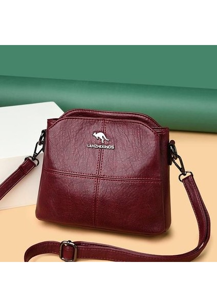 Kadın Tote Çanta Katı Renk Pu Deri Bayanlar Çanta Kadınlar Için Omuz Çantası Küçük Crossbody (Kırmızı)