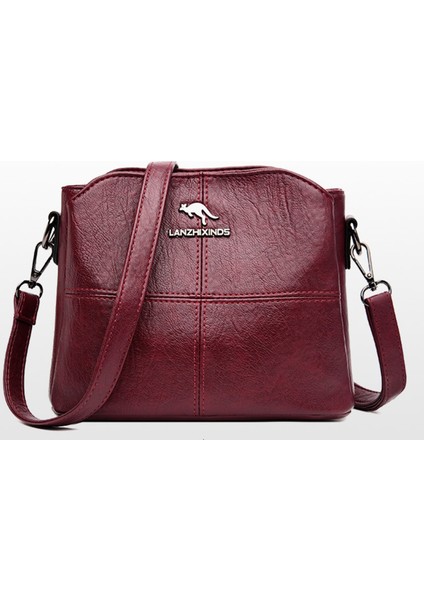 Kadın Tote Çanta Katı Renk Pu Deri Bayanlar Çanta Kadınlar Için Omuz Çantası Küçük Crossbody (Kırmızı)