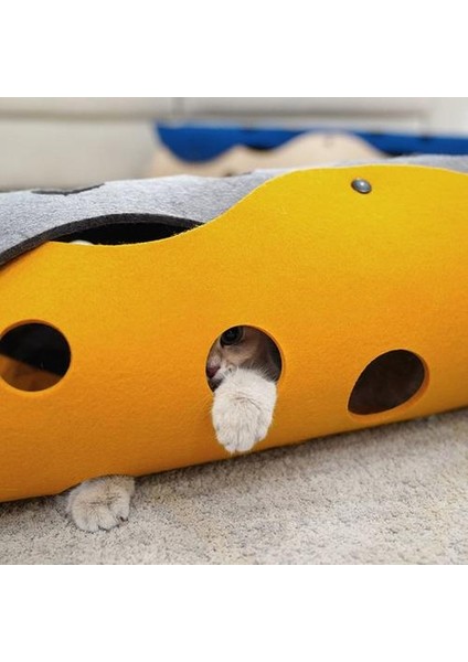 Kedi Oyna Tünel Gizleme Oyuncaklar Yavru Katlanabilir Tünel Mat ile Çoklu Takip Delikleri Uyku Yatağı Tünel Tüp | Kedi Oyuncakları (Yellow Gri)(Yurt Dışından)