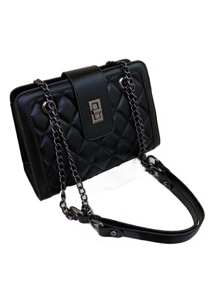 Bayanlar Siyah Deri Çanta Retro Bayanlar Omuz Çantası Bayanlar Küçük Çanta Kız Messenger Çanta Siyah Çanta Omuz Çantası (24 cm * 17 cm * 10 Cm)