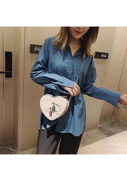 Kadın Çantalar ve Çanta Moda Kırmızı Aşk Kalp Şekli Omuz Çantası Kadın Zincir Crossbody Çanta Bayanlar Çanta ve Debriyaj Çanta | Omuz Çantaları (Beyaz)