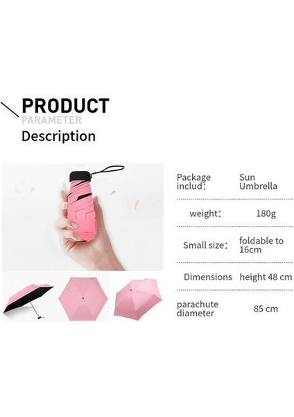 1 Mini Cep Güneş Yağmur Şemsiye Taşınabilir Işık Rüzgar Geçirmez 5 Katlanabilir Güneşlik Ekranı (Pembe) fırsatları