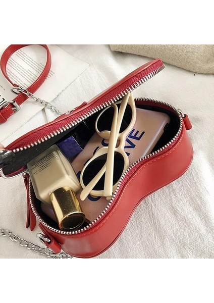 Kadın Çantalar ve Çanta Moda Kırmızı Aşk Kalp Şekli Omuz Çantası Kadın Zincir Crossbody Çanta Bayanlar Çanta ve Debriyaj Çanta | Omuz Çantaları (Kırmızı) fiyatları