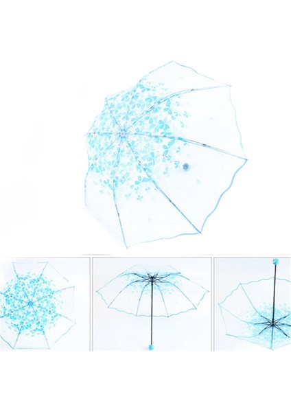 Kiraz Çiçeği Şeffaf Şeffaf Yağmur Şemsiye Kadın Oto Parasol Şemsiye (Mavi)(Yurt Dışından)