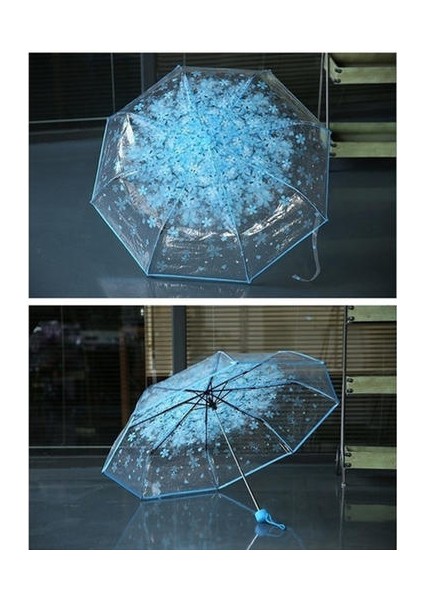 Kiraz Çiçeği Şeffaf Şeffaf Yağmur Şemsiye Kadın Oto Parasol Şemsiye (Mavi)(Yurt Dışından)