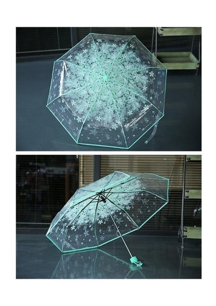 Kiraz Çiçeği Şeffaf Şeffaf Yağmur Şemsiye Kadın Oto Parasol Şemsiye (Mavi)(Yurt Dışından)