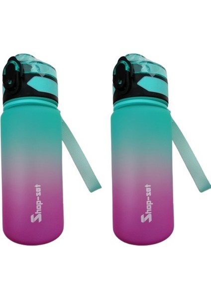 350ML Tritan Motivasyonlu 2 x Adet Su Matarası Çift Renk Softtouch Yeşil - Pembe