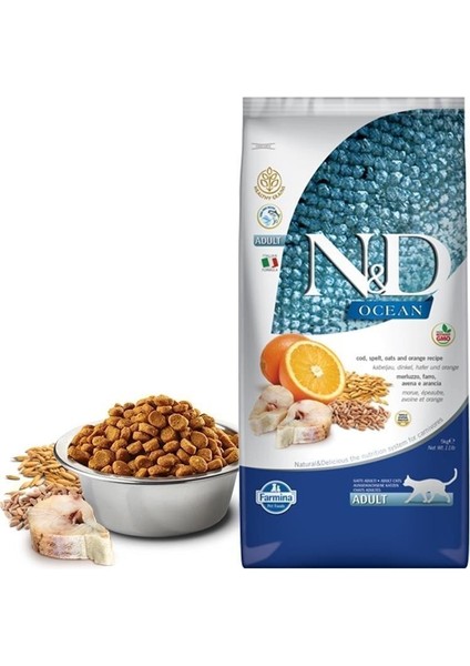 N-D Ocean Düşük Tahıllı Balıklı Portakallı Yetişkin Kedi Maması 5 kg