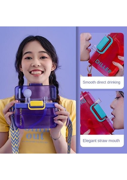 Tritan Malzeme Çift Içme Kupası Büyük Kapasiteli Kare Su Şişesi Yüksek Değer Moda Saman Kupası (Yurt Dışından) fiyatları